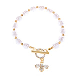 Women's Creative OT Buckle Bee Pendant Pearl Bracelet