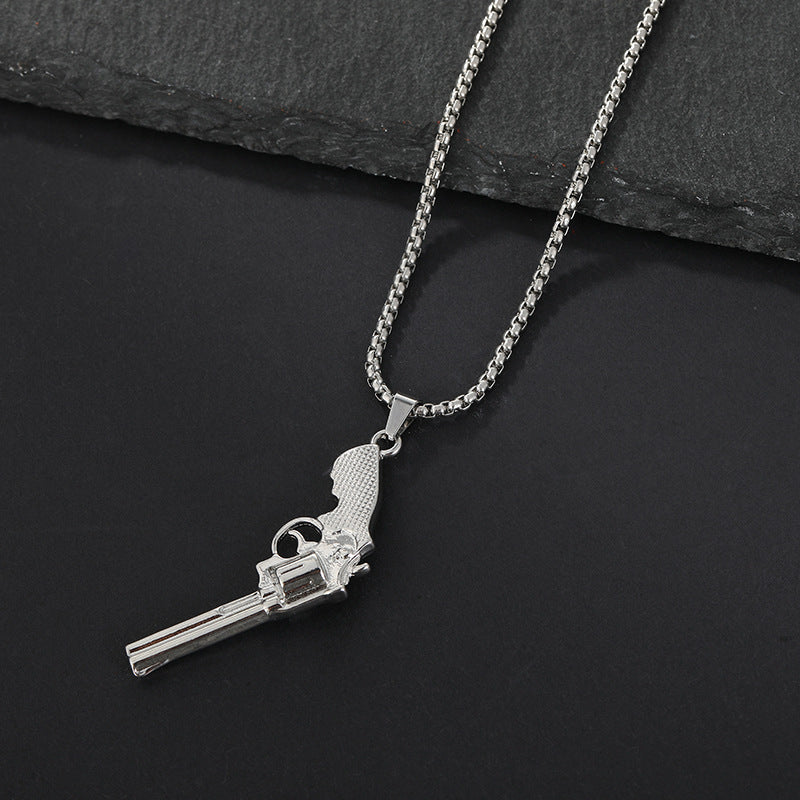 Titanium Steel Revolver Pendant Personality Denim Necklace: Unleash Your Bold Style