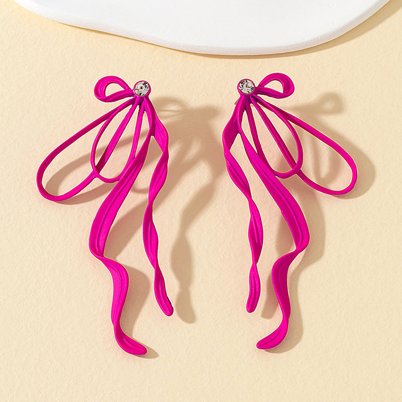 Irregular Large Bow Earrings For Women Tassel Streamer - Minihomy