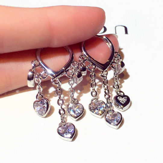 Inlaid Zircon Heart-shaped Ear Clip Eardrops Earrings