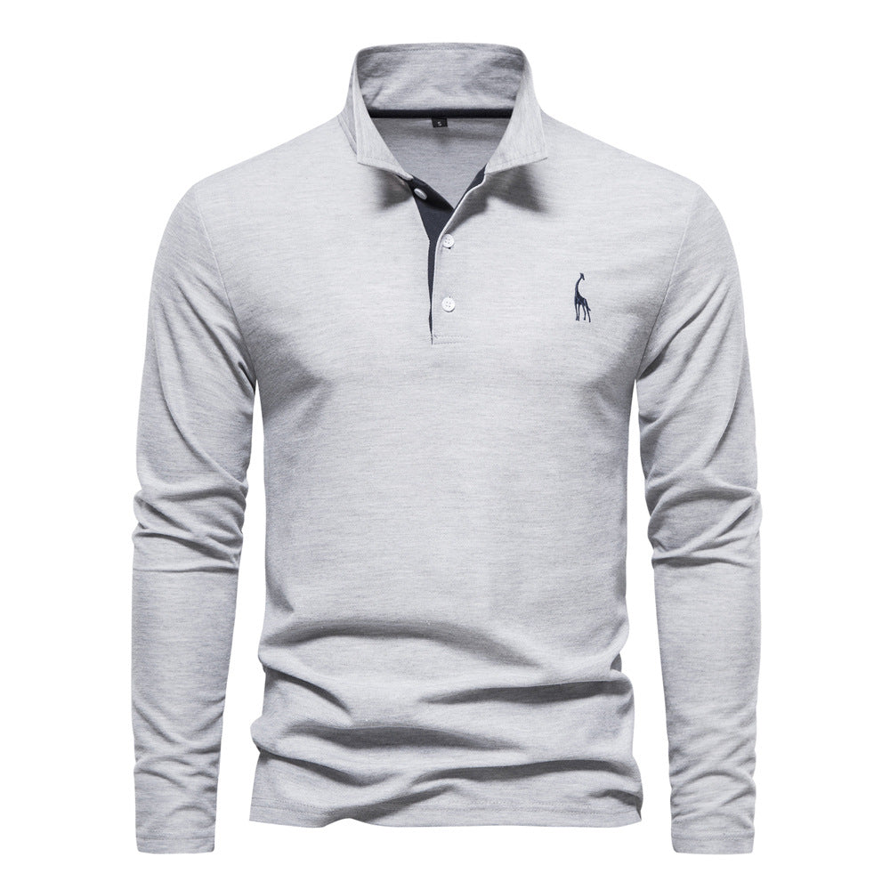 Men's Casual Polo Collar Deer Embroidered Long Sleeve