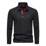 Men's Casual Polo Collar Deer Embroidered Long Sleeve