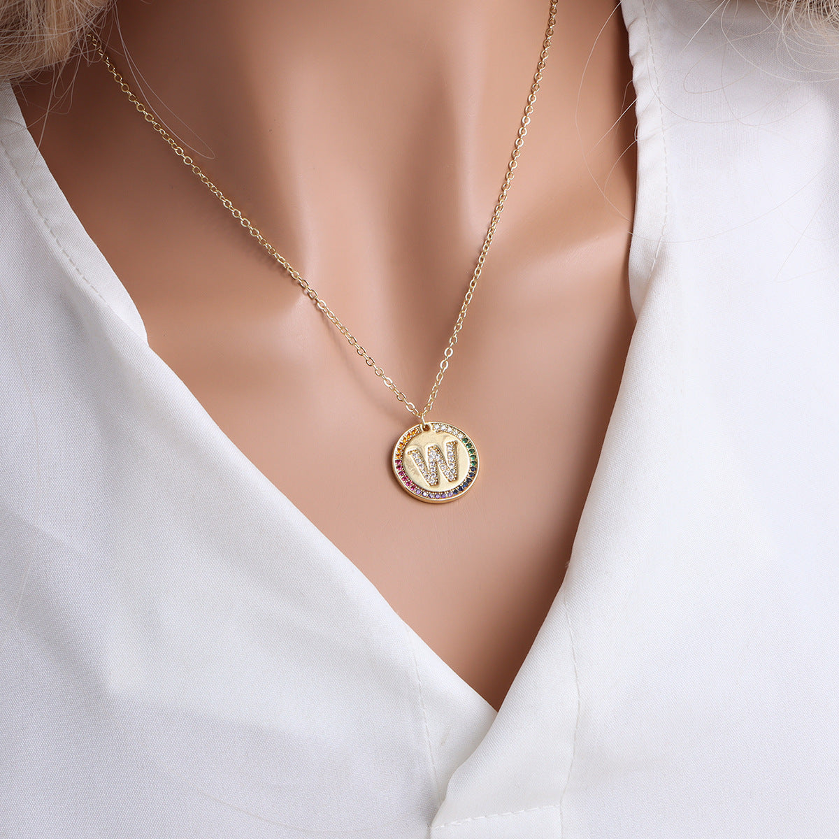 Gold English Letter Round Necklace: Add a Splash of Color to Your Style! - Minihomy