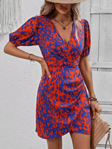 Women's Half-sleeved And Waisted Casual Printed Dress