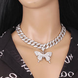 Hip Hop Trend Ins Style Diamond Butterfly Cuban Pull Daikin Clavicle Chain