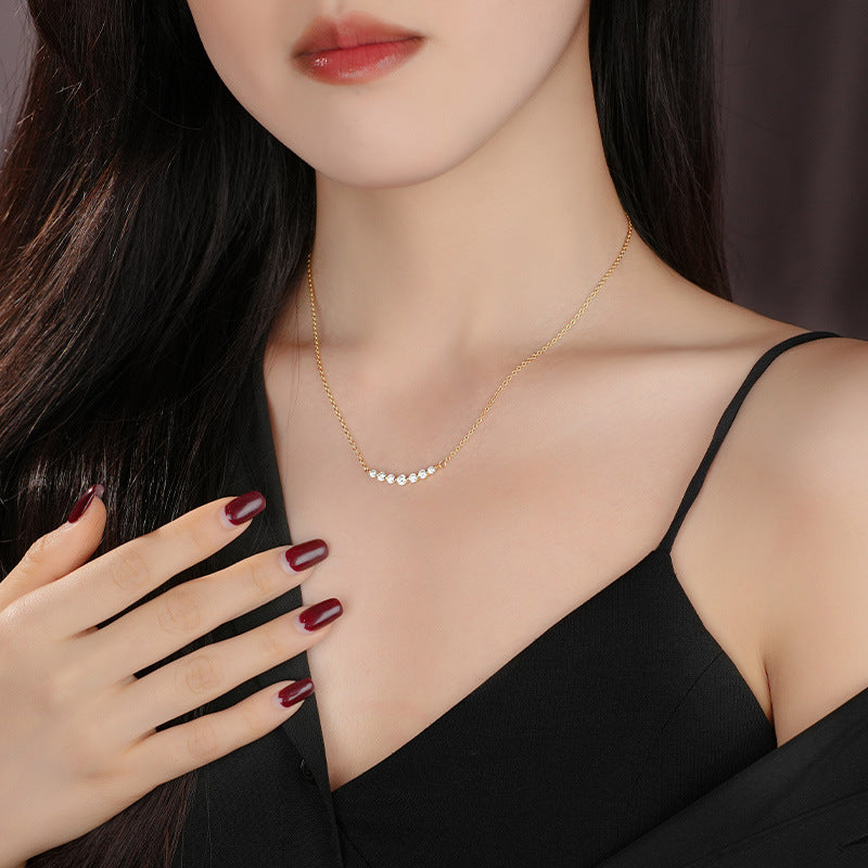 S925 Silver Single Row Inlaid Zircon Necklace Women's Stackable Clavicle Chain