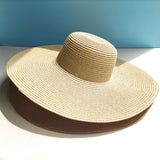 Women's Wide Brim Straw Sun Hat - Beach Dome, 14CM, Sun Protection