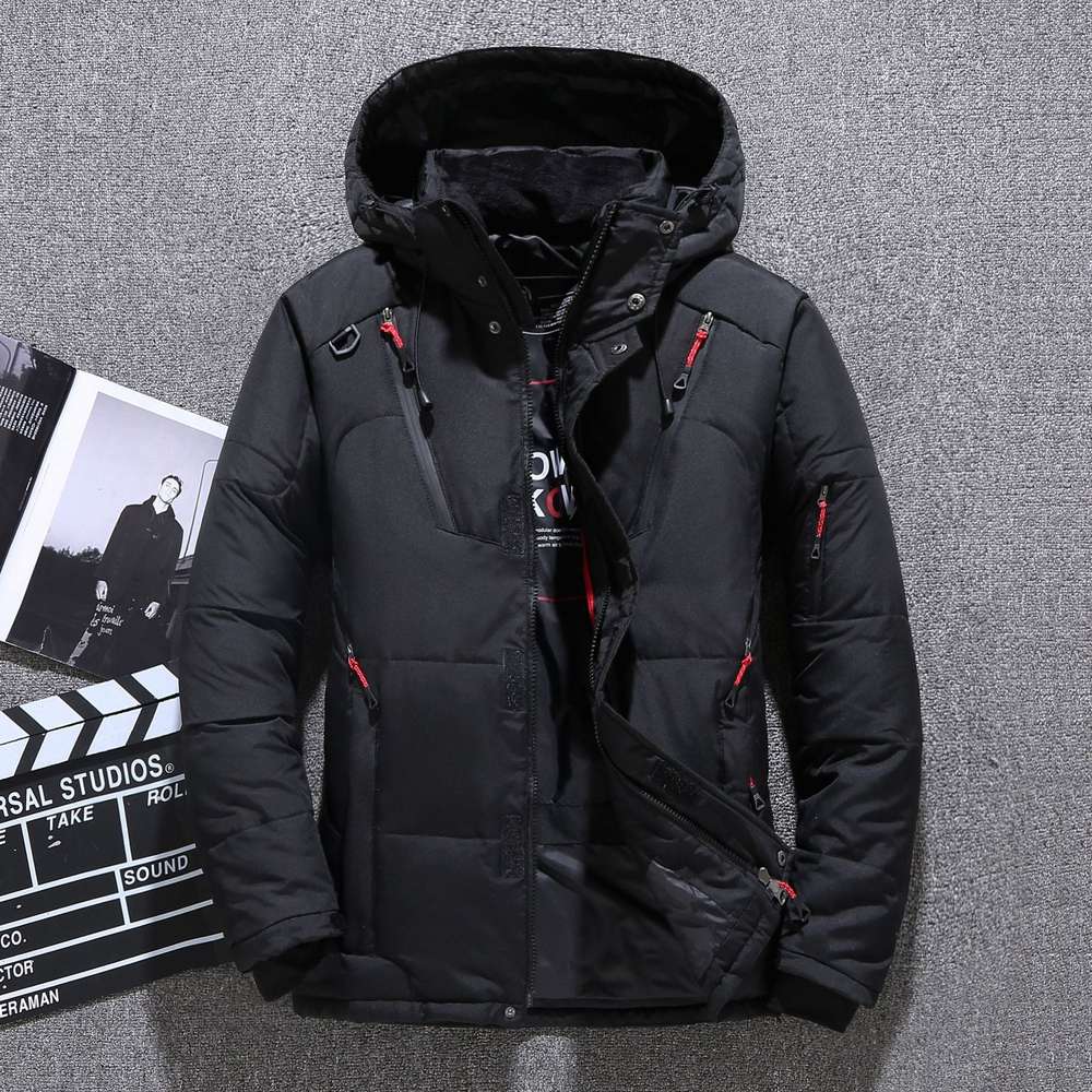 Men's Short Winter Thick White Down Hooded Jacket Multi-pocket Outdoor Set - Minihomy