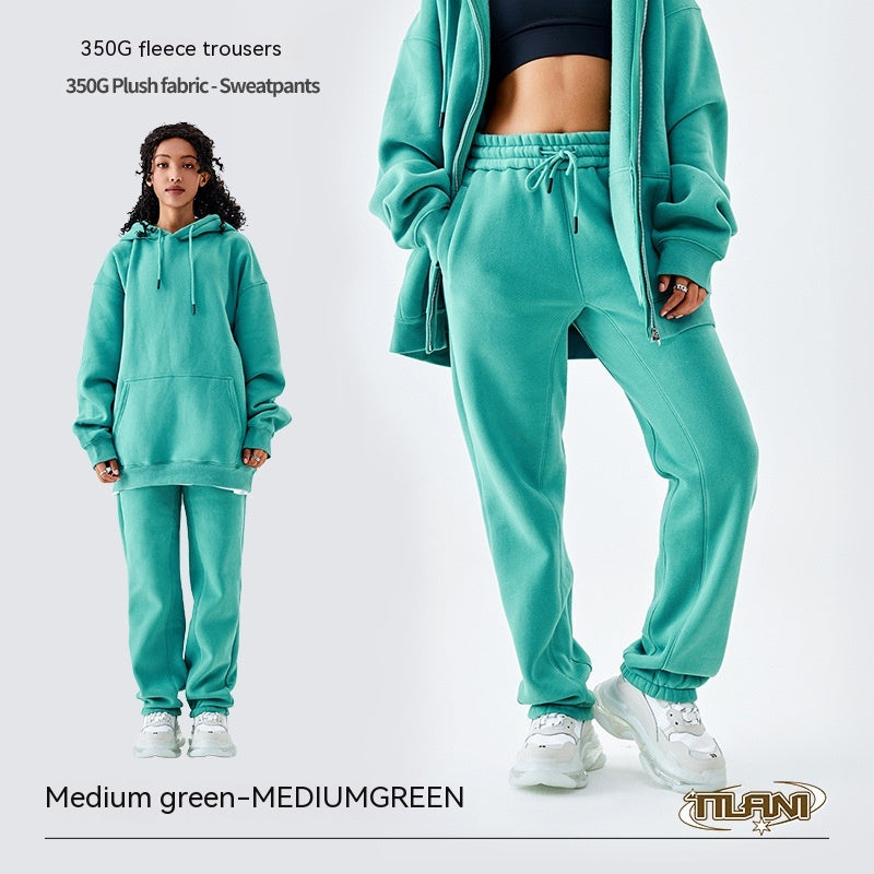 Fleece-lined Thick Loose Solid Color Sweatpants - Minihomy