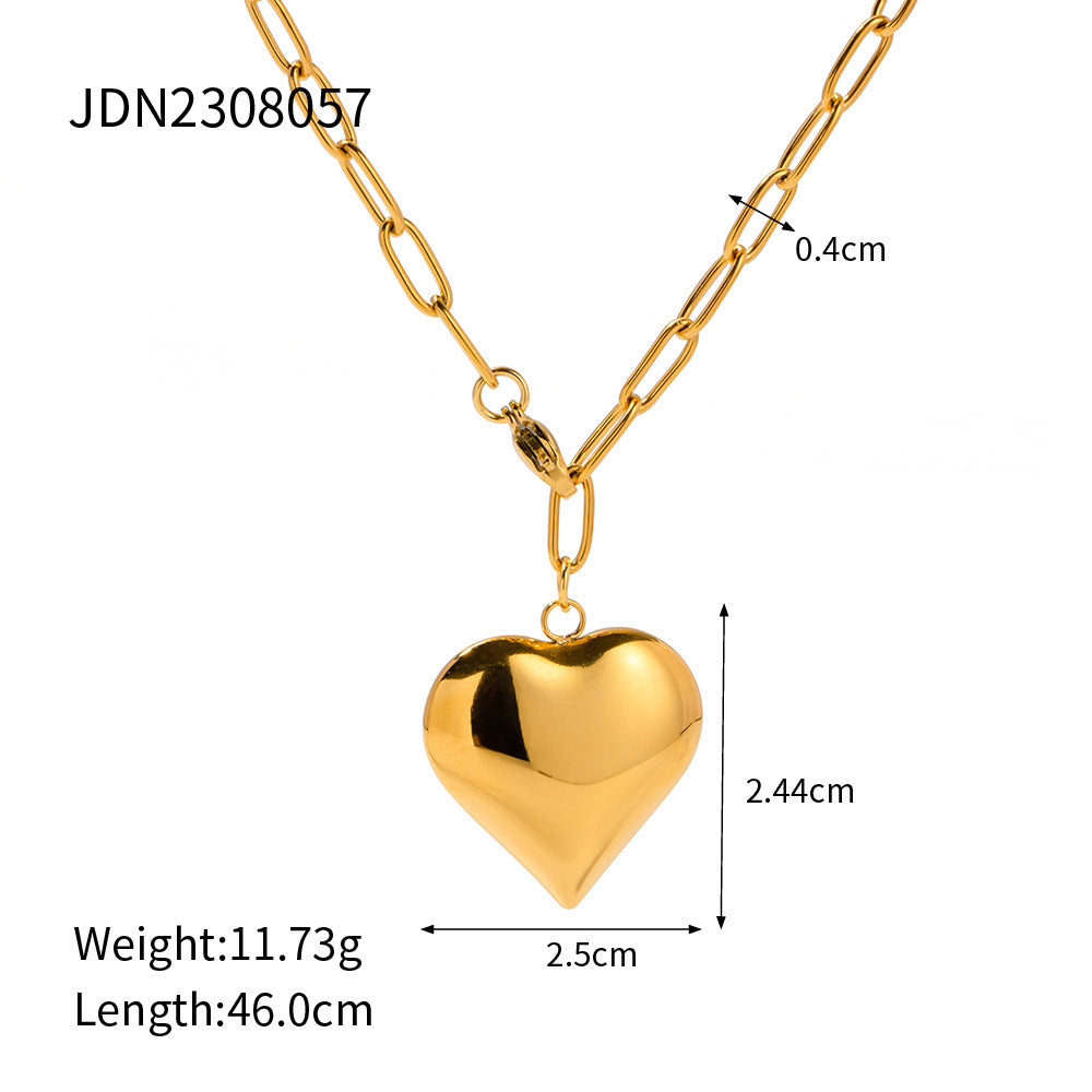 Gold Plated Stainless Steel Smooth Love Heart Necklace Series Hypo-Allergenic Tarnish Water Resistant Chunky Women Jewelry