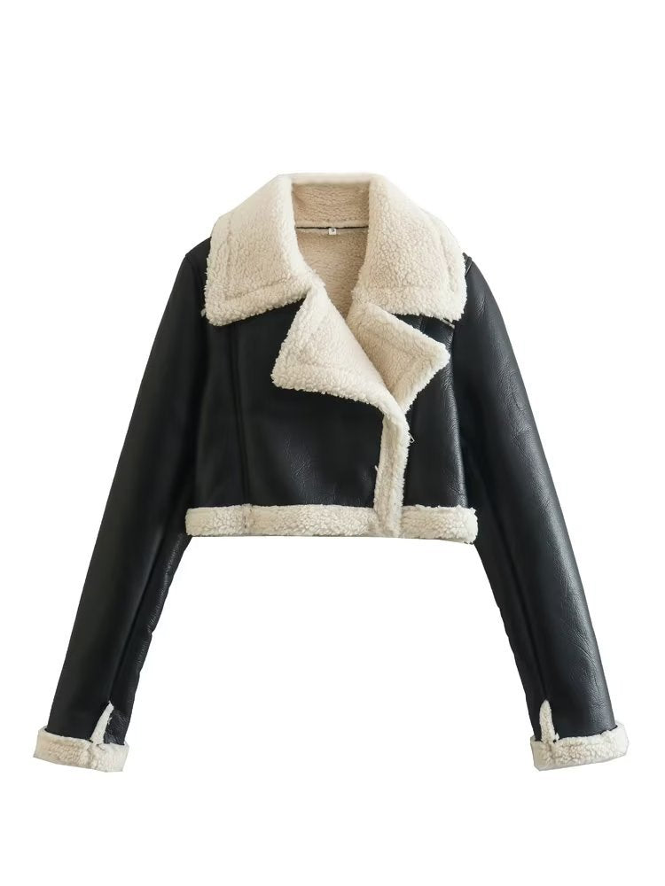 Double-sided Loose Short Zipper Fur Integrated Jacket