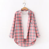 Plaid Shirt Women Loose Long Sleeve Blouses Cotton Flannel Casual Shirt Women