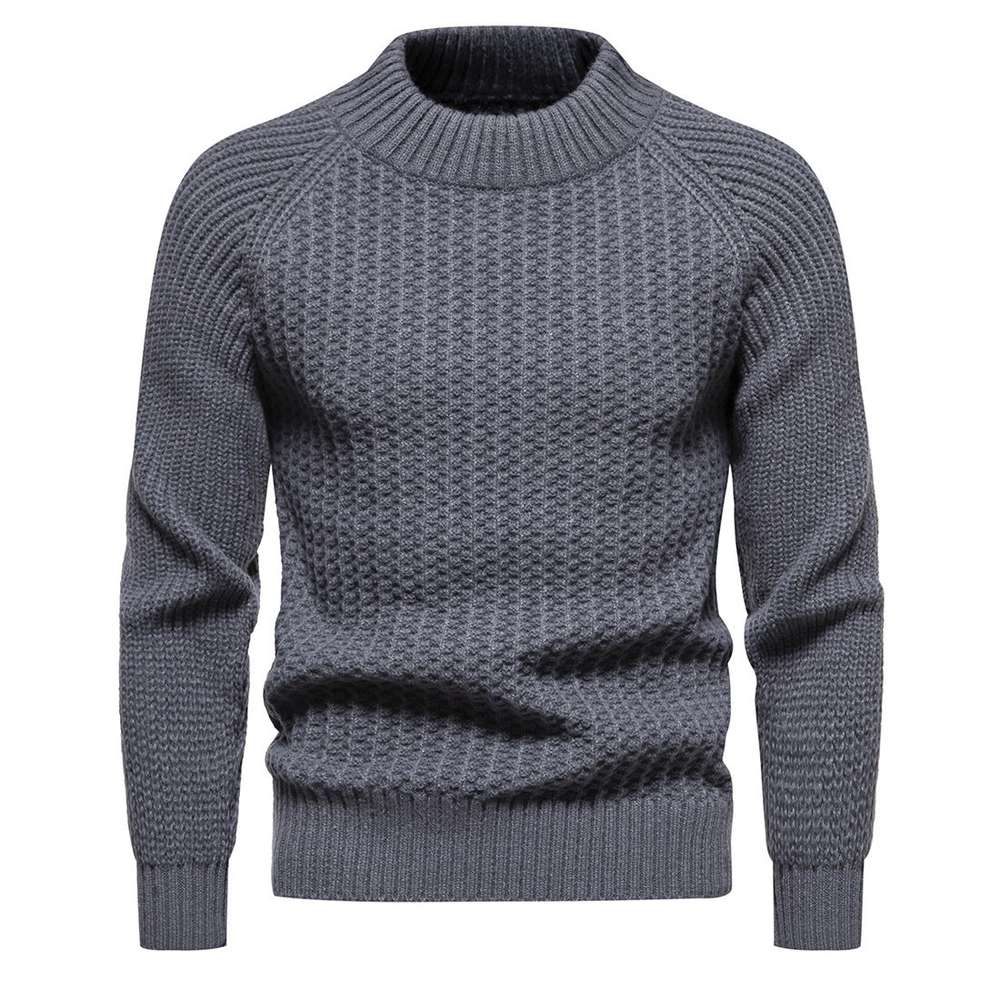 Men's Casual Loose Solid Color Round Neck Sweater - Minihomy