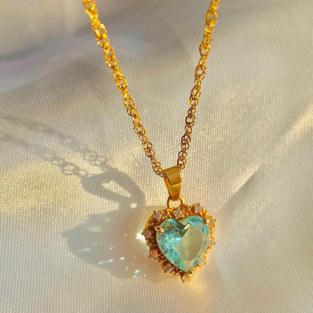 Colorful Rhinestones Heart-shaped Necklace - Love Gold Clavicle Chain - Minihomy