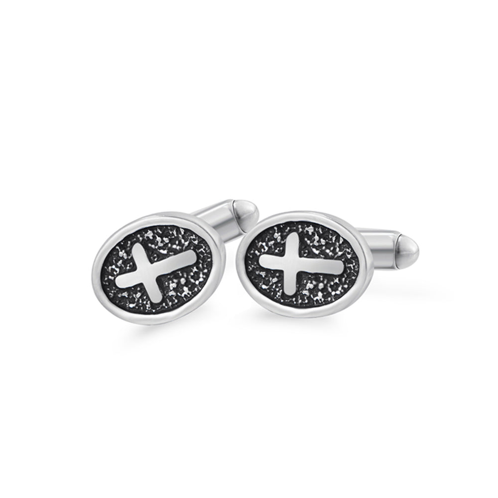 Oval Cross Cufflinks Silver Stainless Steel Shirt Cuff Links For Men Jewelry Accessories