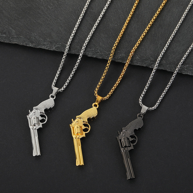 Titanium Steel Revolver Pendant Personality Denim Necklace: Unleash Your Bold Style