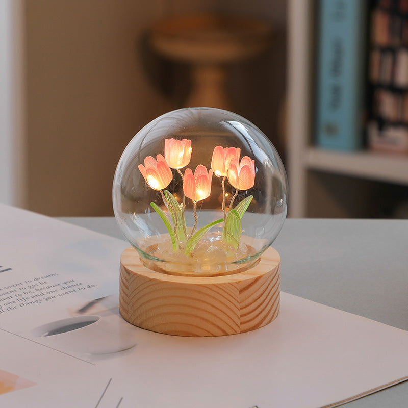 Artificial Tulip Flower Night Light - Handmade DIY LED Lamp for Bedroom Decor - Minihomy