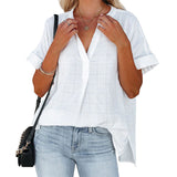 Summer Loose Shirt For Women Short Sleeve Thin V-Neck Pullover Shirt