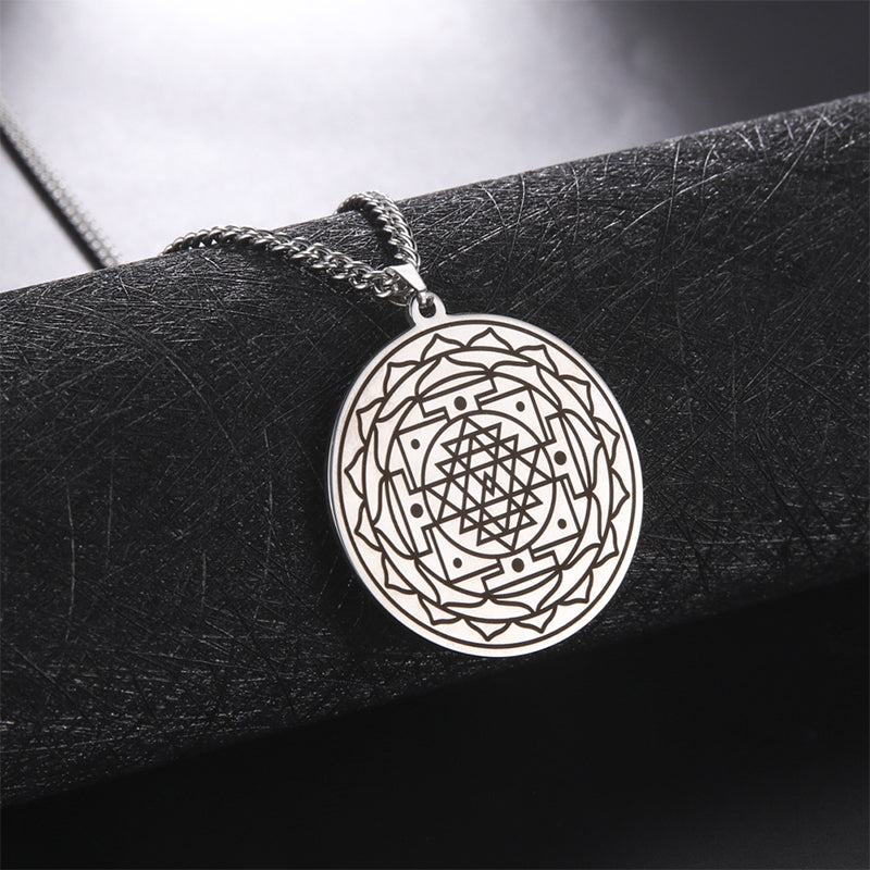 Mandala Flower Pendant Necklace - Stainless Steel Sacred Geometry Necklaces - Minihomy