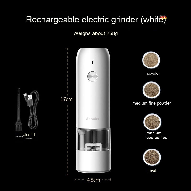 Rechargeable Electric Pepper and Salt Grinder Set - One-Handed Automatic Grinder with Adjustable Coarseness