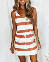 Stripe Drawstring Summer Dress Loose Sleeveless Comfortable Casual Outfits Wear