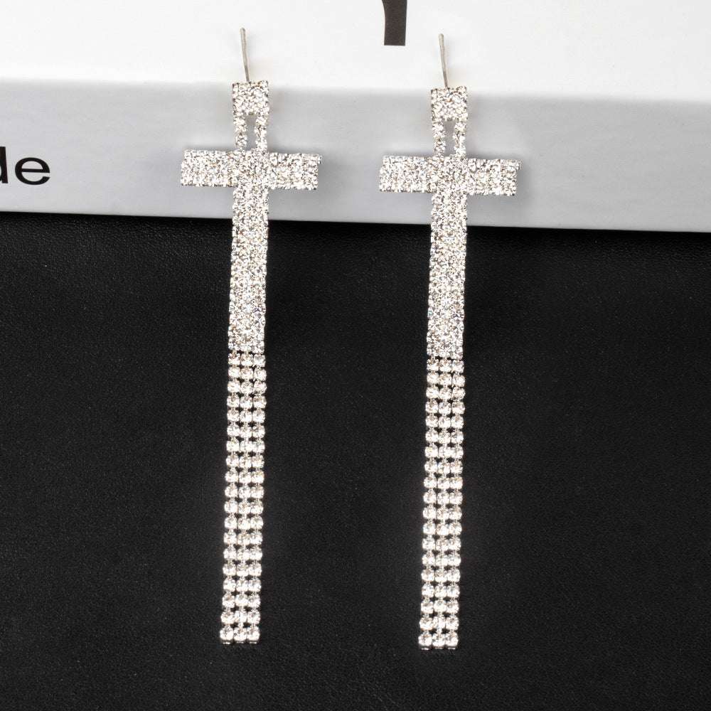 925 Silver Needle Ornaments Rhinestone Letter B Earrings Banquet Tassel Ear - Minihomy