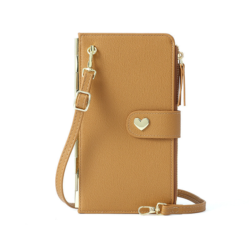 Mobile Phone Bags With Transparent Touch Screen Love Buckle Long Wallet Women Multifunctional Crossbody Shoulder Bag