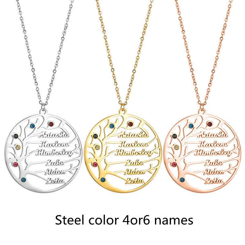 Personalized Stainless Steel Golden Tree of Life Custom Name Necklace - Minihomy