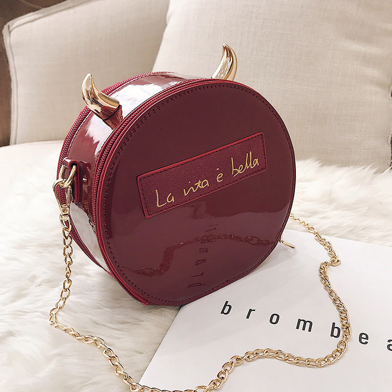 Personalized Corner Patent Leather Shoulder Bag - Little Devil Bag Chain Crossbody Bag