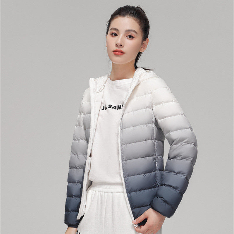 Women's Autumn And Winter Lightweight Down Jacket Hooded Gradient Color