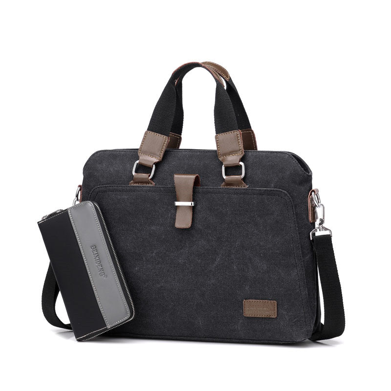 Men's Business Casual Oxford Cloth Handheld One Shoulder Canvas Briefcase - Minihomy