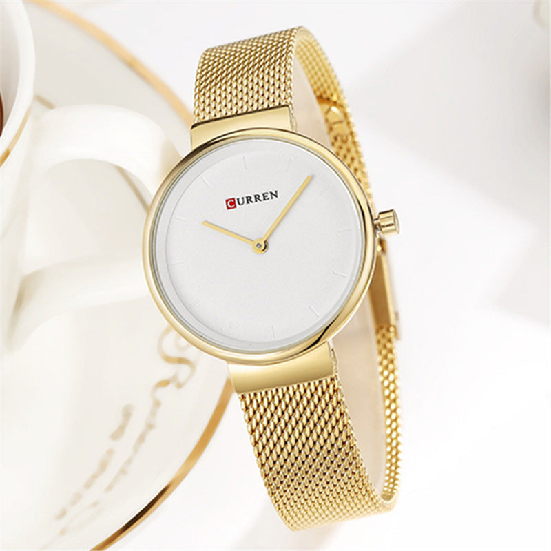 Fashion New Water Quartz Watch Women's Mesh Belt Casual Business Pointer Watch