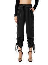 Women's Satin Jogger Pants Casual High Waist Long Lounge Pant Trousers With Pockets