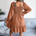 Flared Long Sleeve Dresses Women Square Neck Ruffled Swing Dress - Minihomy