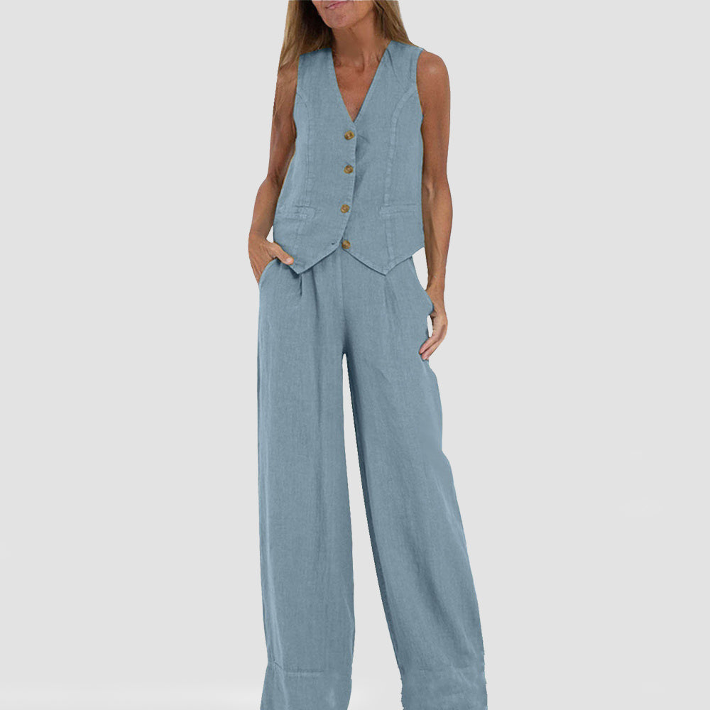 Women's Summer Vest Suit: Sleeveless Top & Loose Pants Outfit