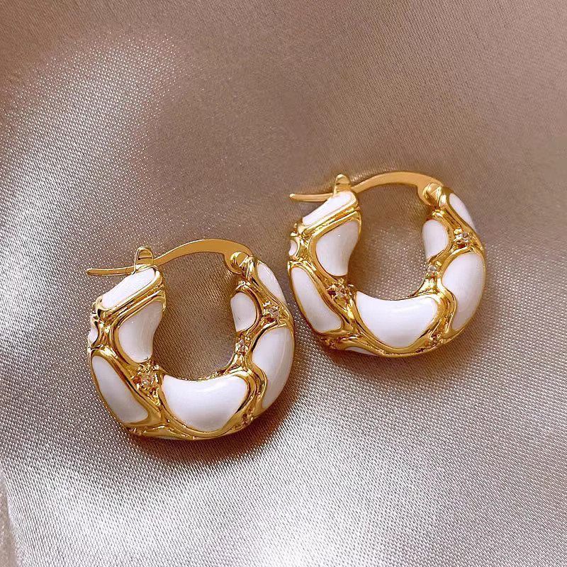 Gold Plated Enamel Hoop Earrings for Women - Trendy Statement Earring Jewelry Gifts - Minihomy