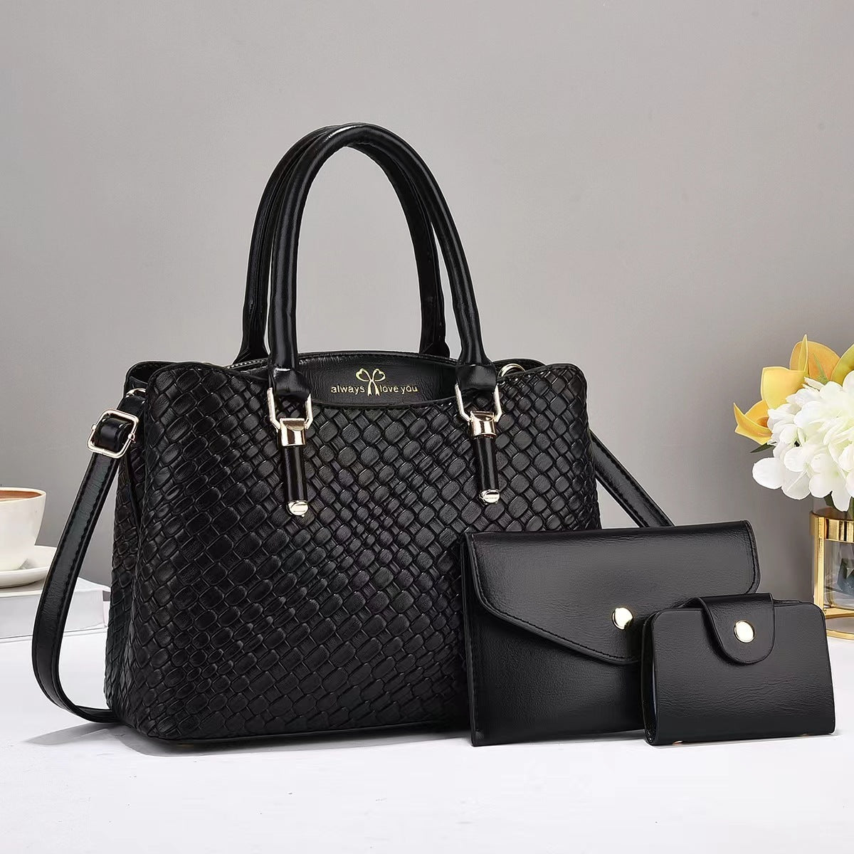 Woven Texture 3-Piece Set Large Capacity One Shoulder Bags