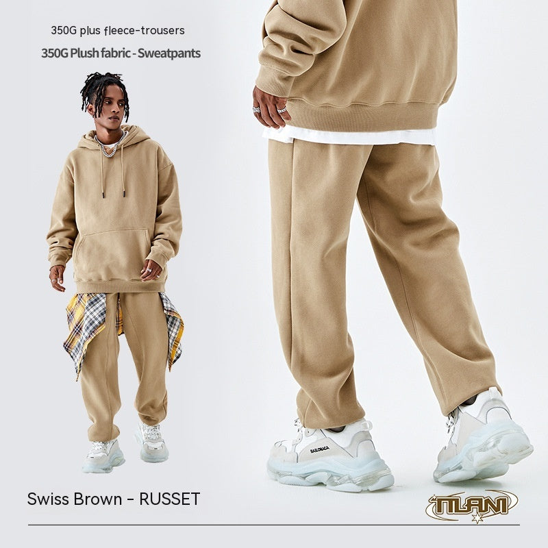 Fleece-lined Thick Loose Solid Color Sweatpants - Minihomy