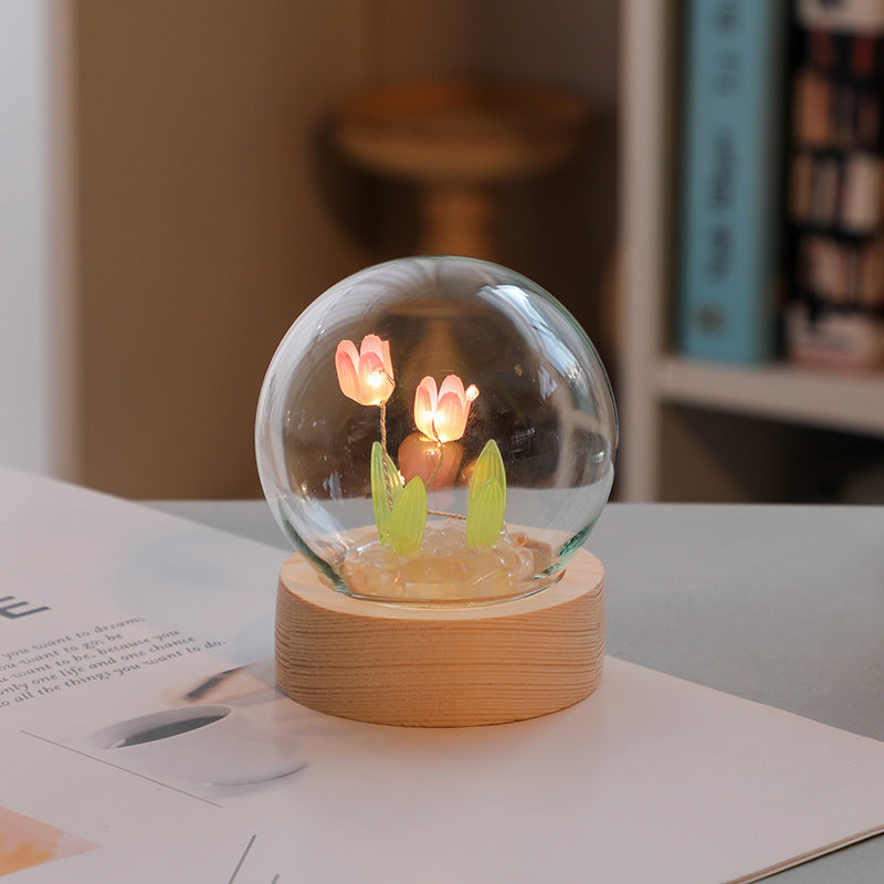 Artificial Tulip Flower Night Light - Handmade DIY LED Lamp for Bedroom Decor - Minihomy