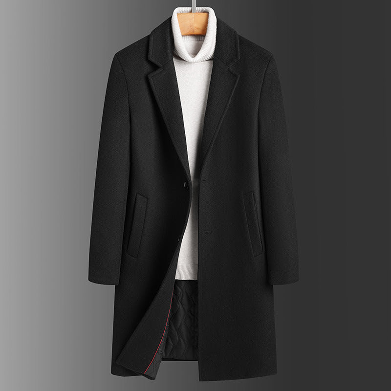 Winter Woolen Men's Slim Long Casual Trench Coat: Stay Warm in Style