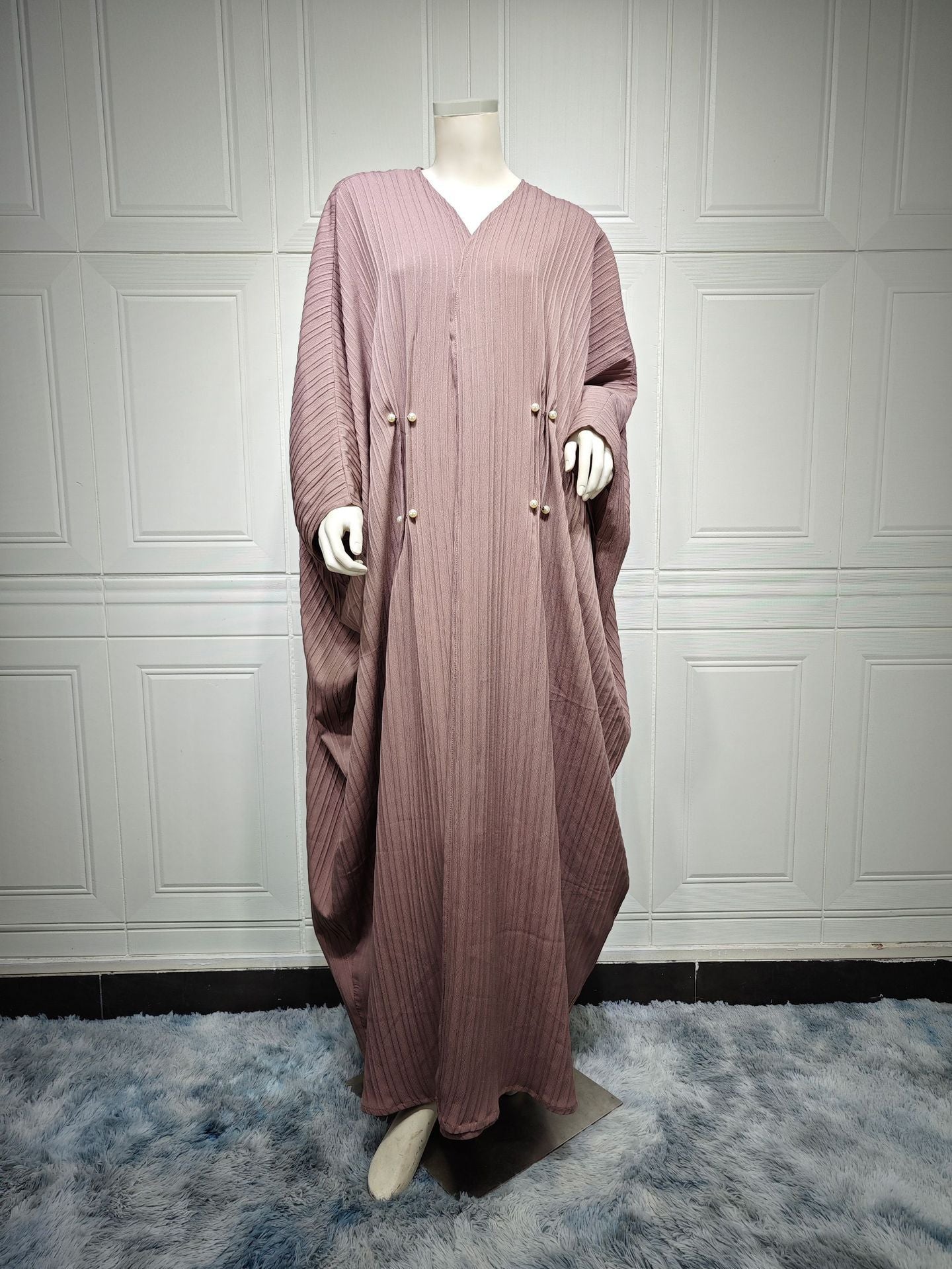 Striped Casual Plus Size Abaya Cardigan Robe - Modest Turkish Muslim Women's Wear