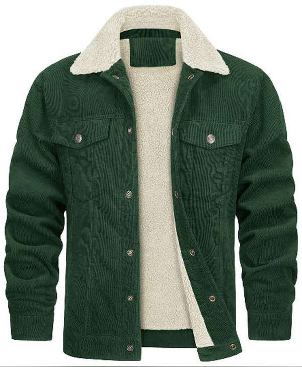 Corduroy Lapel Long Sleeve Plush Jacket Coat - Minihomy