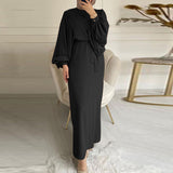 Women's Solid Color Long Sleeve Casual Muslim Abaya Dress Robe