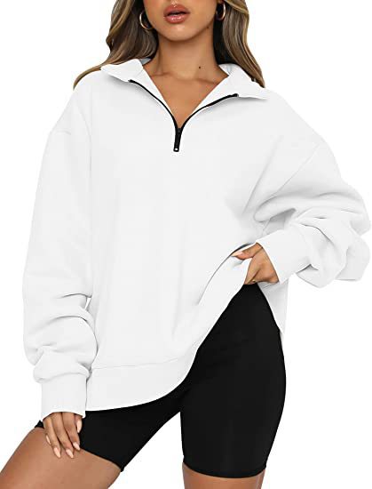 Women Sweatshirts Zip Turndown Collar Loose Casual Tops Clothes