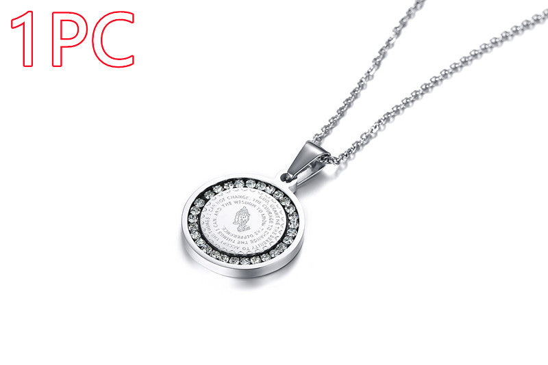 Stainless Steel Rhinestone English Scripture Prayer Pendant Necklace