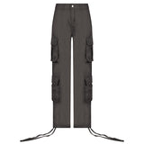 Women's Multi-Pocket Low Rise Cargo Straight Pants