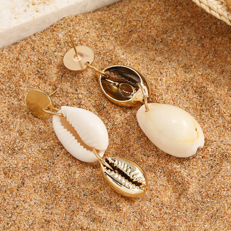 Bohemian Ins Style Seaside Holiday Golden Shell Stud Earrings