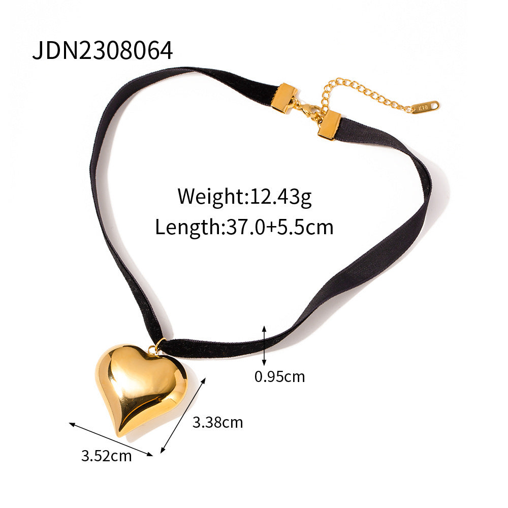 Gold Plated Stainless Steel Smooth Love Heart Necklace Series Hypo-Allergenic Tarnish Water Resistant Chunky Women Jewelry