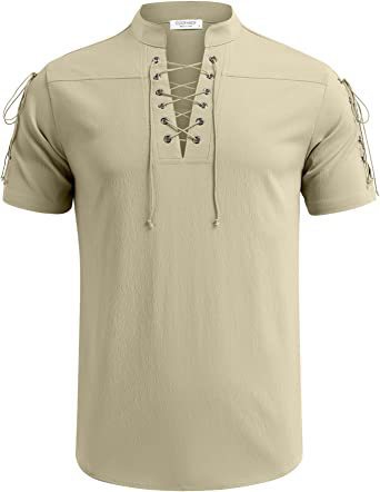 Men's Beach Shirt Short Sleeve Tie V Neck T-Shirt Tops Summer