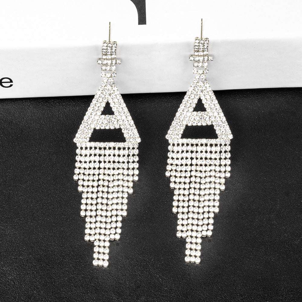 925 Silver Needle Ornaments Rhinestone Letter B Earrings Banquet Tassel Ear - Minihomy